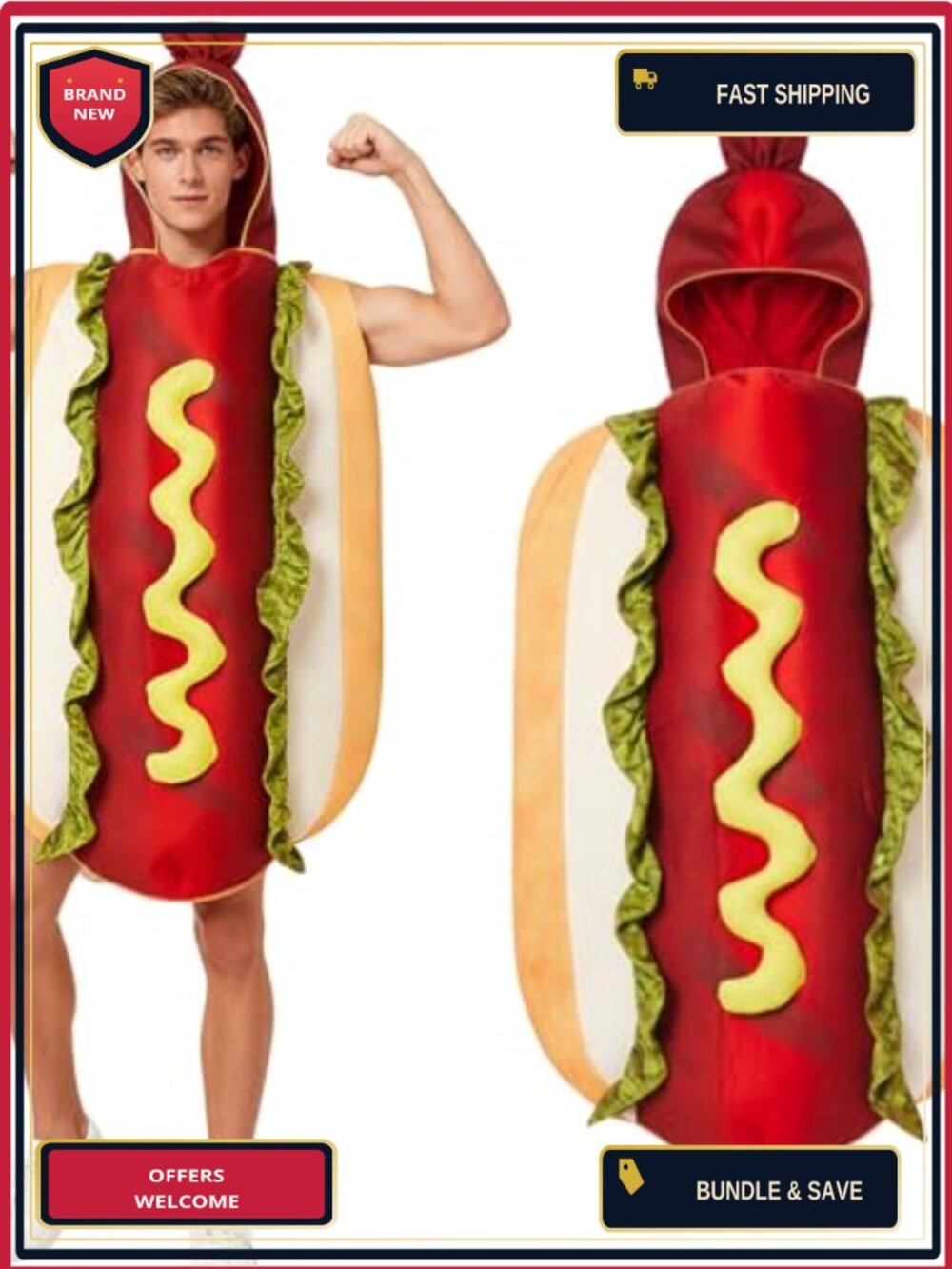 Hot Dog Costume Adult Novelty Food Halloween Cosplay One Size